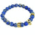 Blue mens beaded bracelet gold skull side