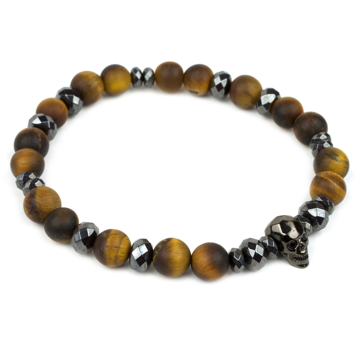 Lagao // Matte Tiger Eye Faceted Hematite Skull