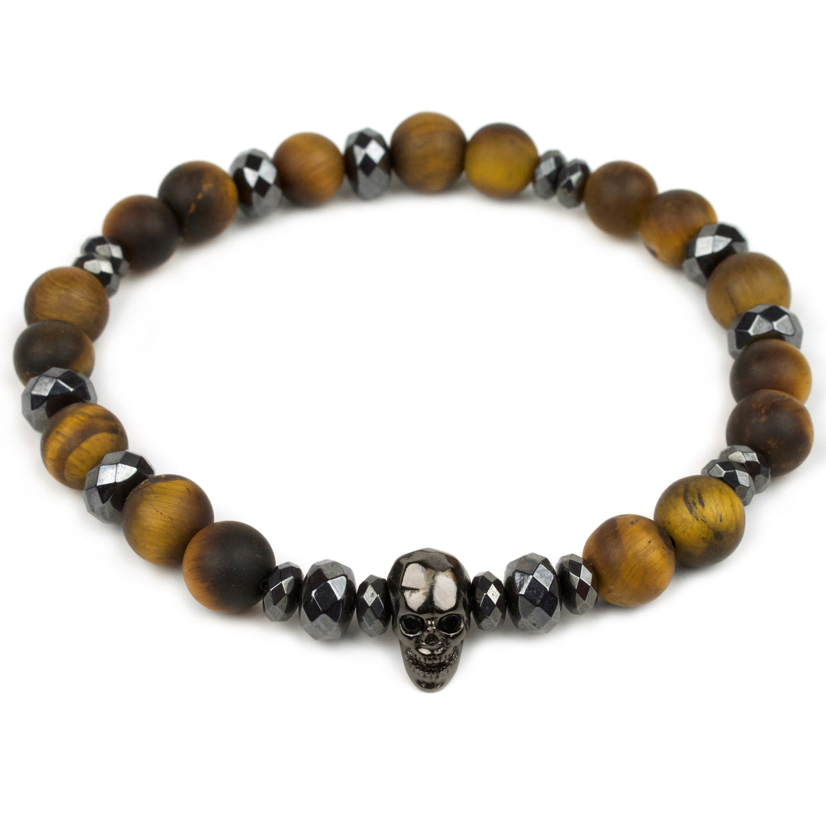 Lagao // Matte Tiger Eye Faceted Hematite Skull