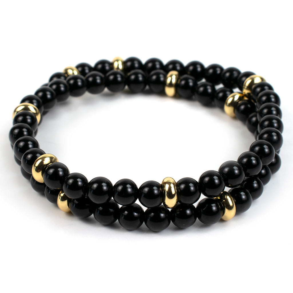 Barcelona // Onyx &amp; Gold Crowned 6mm Stretch