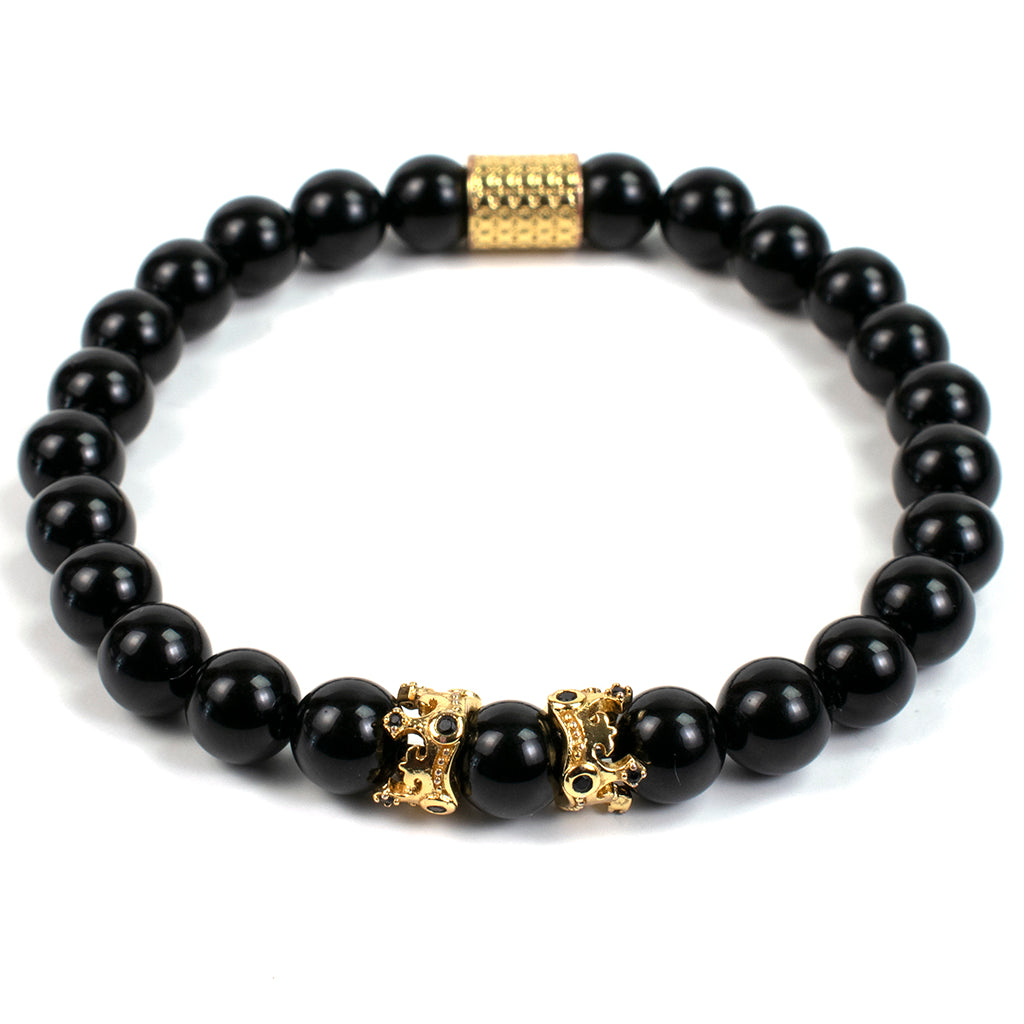 Barcelona // Onyx & Gold Crowned 8mm Stretch