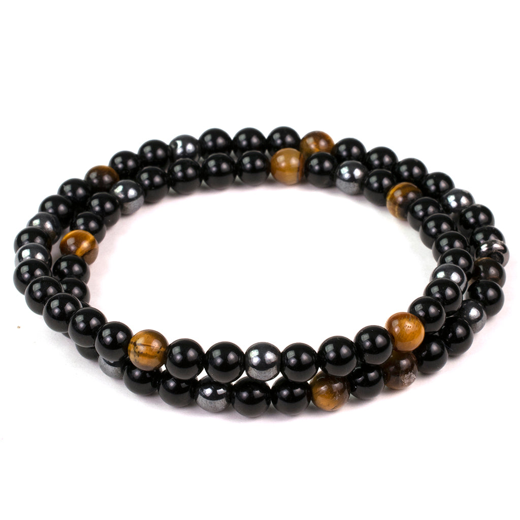 Mens Tiger Eye Black Onyx Stretch Bracelet