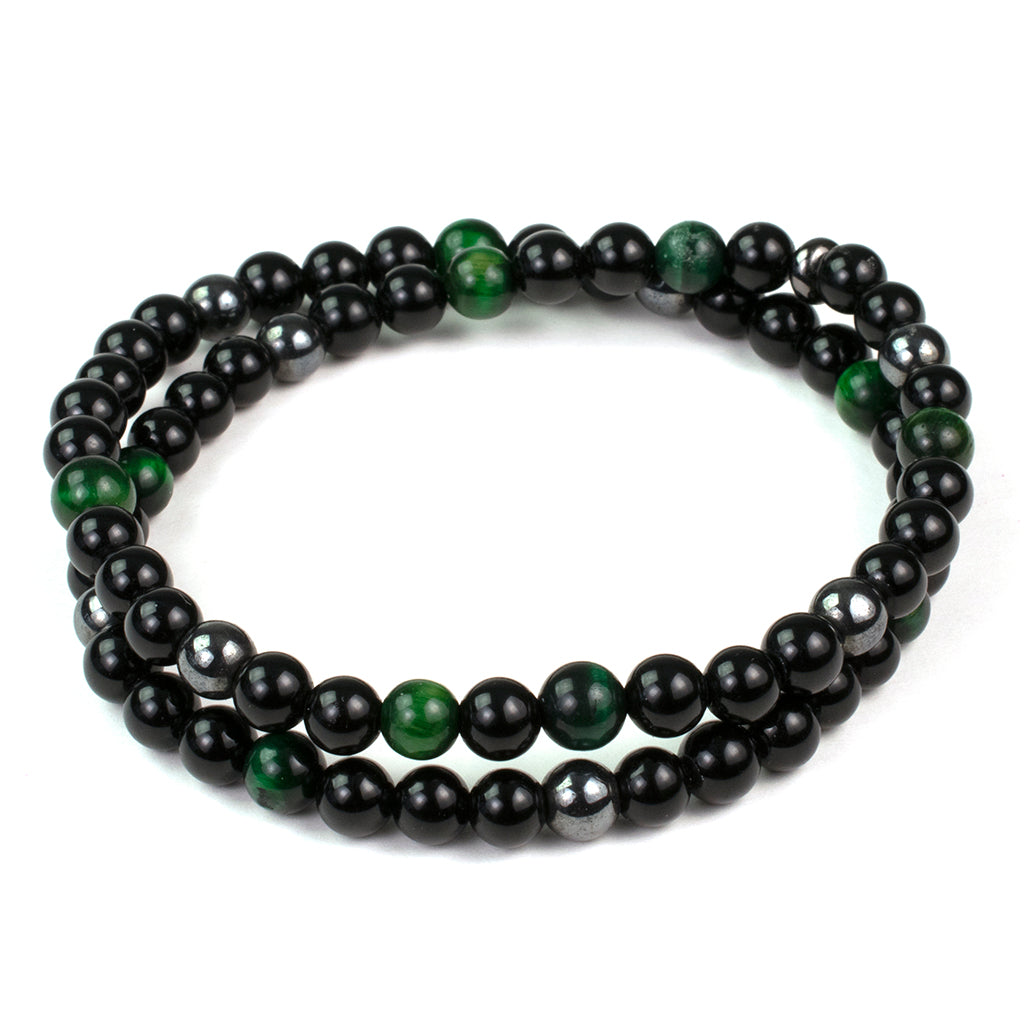 Gibbons Green Tiger Eye 6mm Matte Black Onyx Beaded Bracelet by BOYBEADS