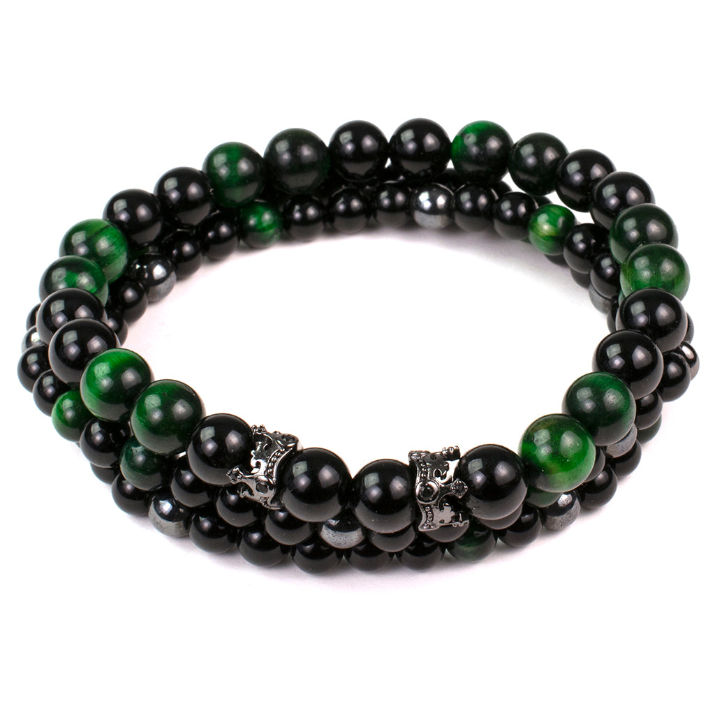 green tiger eye mens stretch bracelet stack