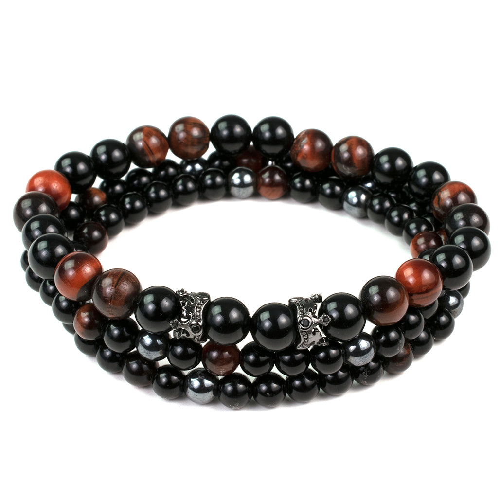 red tiger eye onyx mens stretch bracelet stack