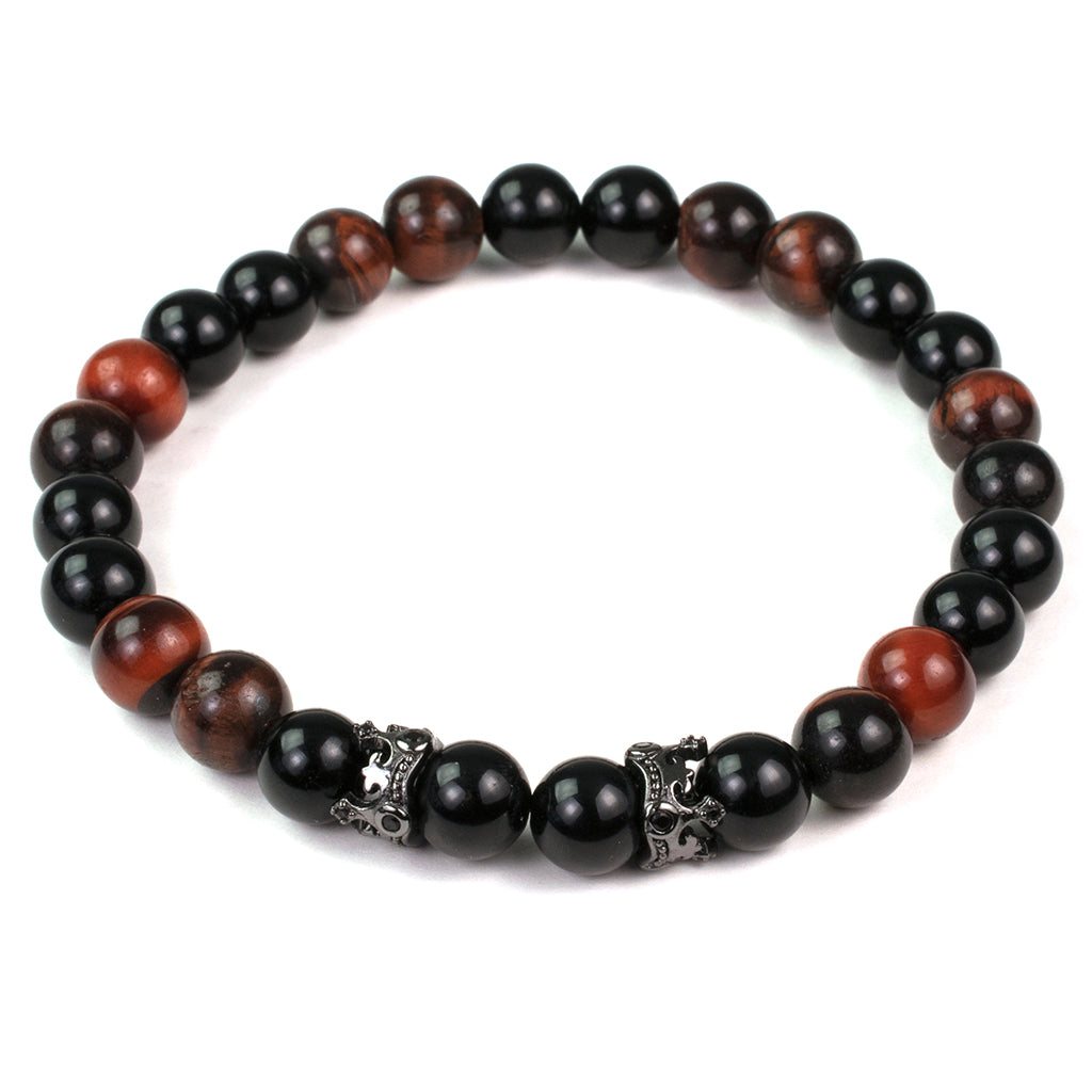 mens stretch bracelet crown tiger eye onyx 8mm