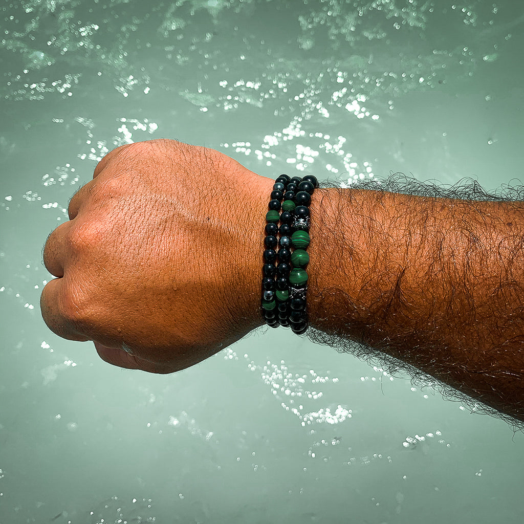 Dublin Stack // Malachite Onyx Crowned 6mm & 8mm Stretch